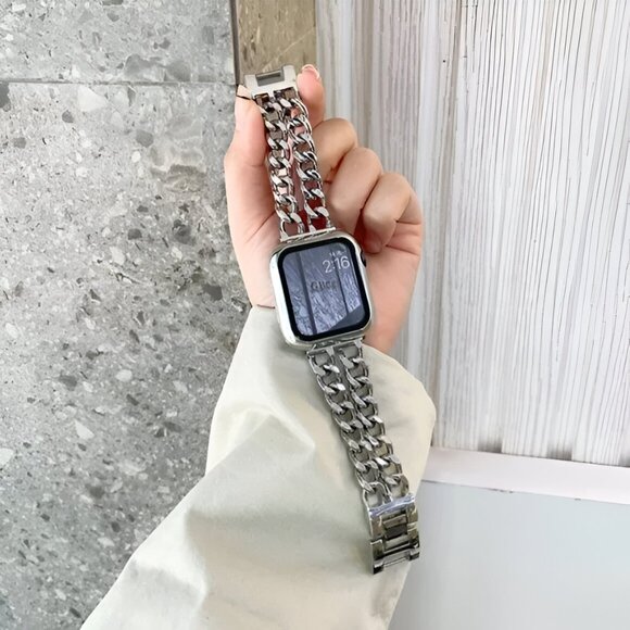 Apple Watch Band Adjustable Stylish Strap Silver Stainless Chain - Picture 1 of 9